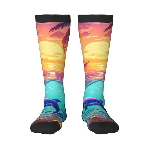 Bixox Hawaiian Island Dolphin Patterned Men's and Women's Knee Socks High Socks Outdoor Sports Socks