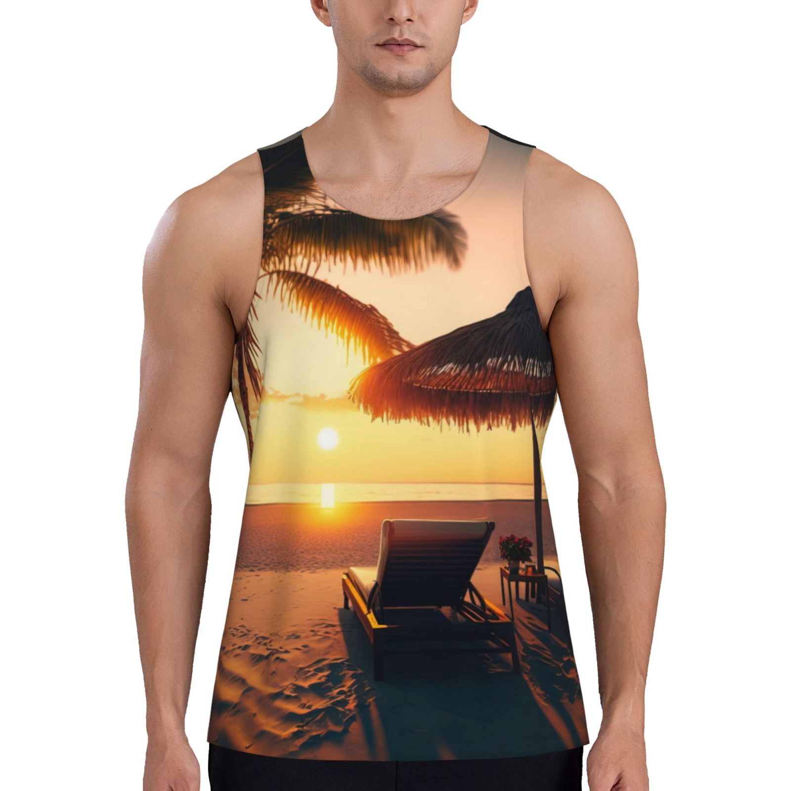 Coconut Tree Embroidery Vest Summer Beach Tank Tops Workout Muscle Men Sports Fitness T-shirt