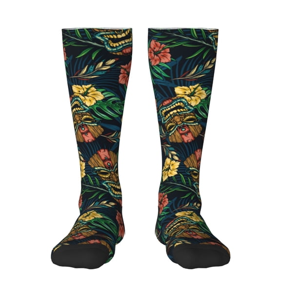 Bixox Hawaiian Tribal Mask Patterned Men's and Women's Knee Socks High Socks Outdoor Sports Socks