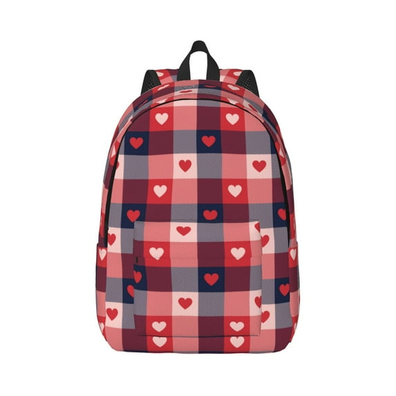 Bixox Heart Plaid Printing Canvas Backpack Lightweight Casual Travel Backpack School Backpack Fits 15.6 Inch Notebook