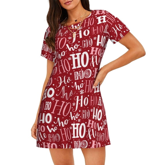 Bixox Ho Funny Christmas Pattern Women's Nightgown, Soft & Breathable Sleepwear, Round Neck Knee-Length Pajama Dress,Loungewear for Home & Sleep