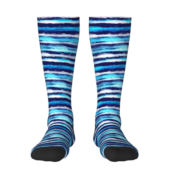 Bixox Ice Blue Stripes Patterned Men's and Women's Knee Socks High Socks Outdoor Sports Socks