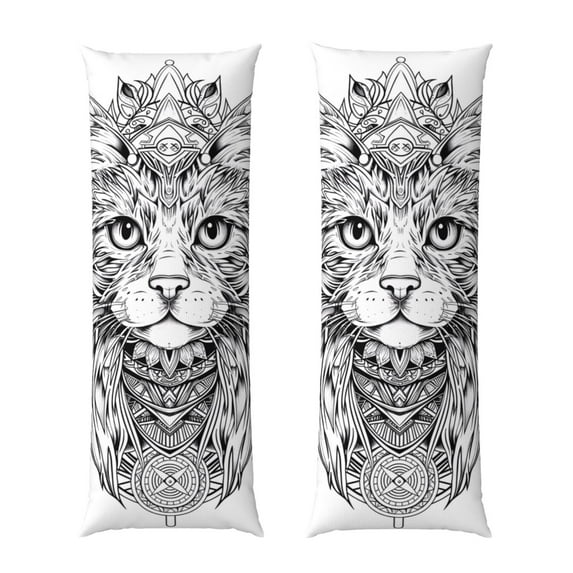 Bixox Intricate Cat Mandala Print Body Pillow Cover with Zipper Closure, Cozy Fuzzy Fleece Body Pillow Case Cover 20 x 54 Inches,Long Body Pillow Pillowcase