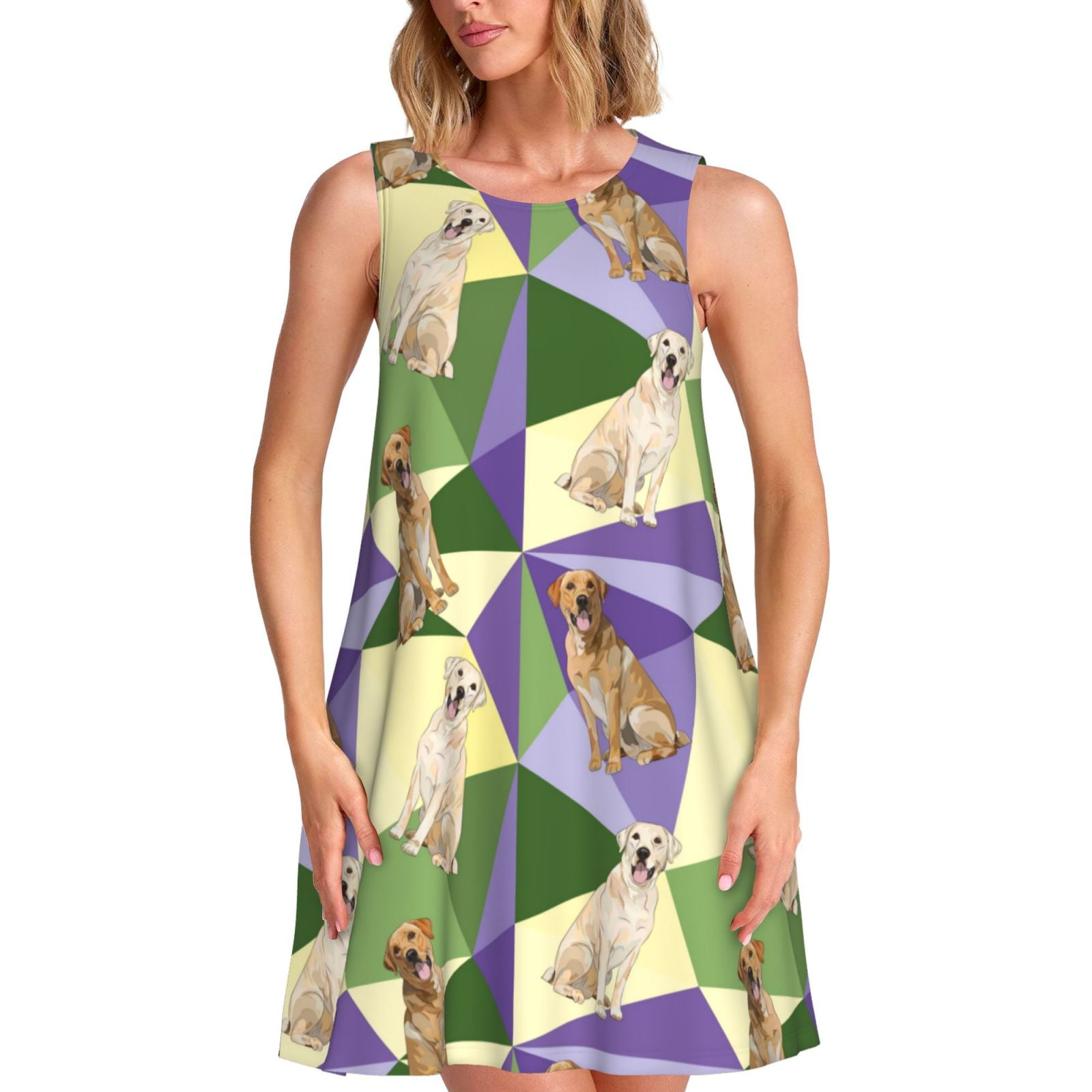 Labrador Dogs Blue Toile Girl Dress