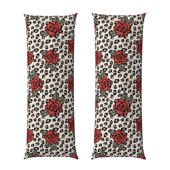 Bixox Leopard Print Rose Print Body Pillow Cover with Zipper Closure, Cozy Fuzzy Fleece Body Pillow Case Cover 20 x 54 Inches,Long Body Pillow Pillowcase