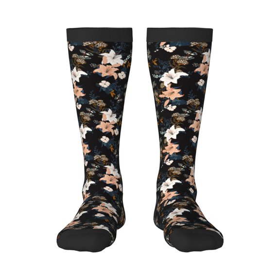Bixox Lilies Flowers Patterned Men's and Women's Knee Socks High Socks Outdoor Sports Socks