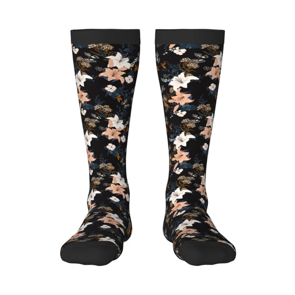 Bixox Lilies Flowers Patterned Men's and Women's Knee Socks High Socks Outdoor Sports Socks