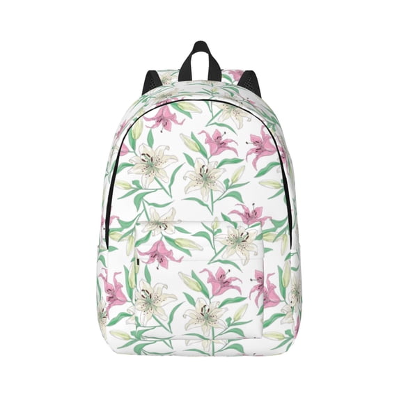 Bixox Lilies Flowers Printing Canvas Backpack Lightweight Casual Travel Backpack School Backpack Fits 15.6 Inch Notebook