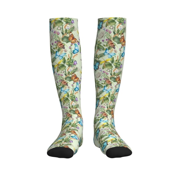 Bixox Meadow Plants And Butterflies Print Compression Socks,Compression Socks Women & Men Circulation for Medical,Running,Athletic