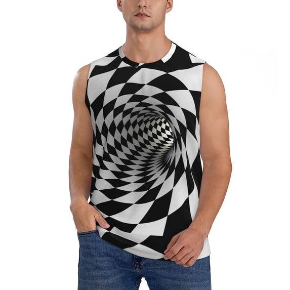 Bixox Men's 3D Vortex Illusion Printed Shirt Sleeveless Fitness Tank Top-X-Large