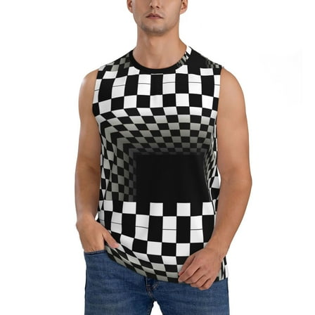 Bixox Men's 3d Black and White Checkerboard Printed Shirt Sleeveless Fitness Tank Top-XX-Large