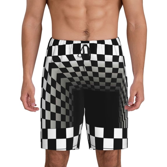 Bixox Men's 3d Black and White Checkerboard printed lightweight casual shorts, soft sleep shorts with pockets.