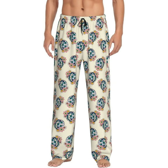 Bixox Men's 70s Disco Ball Patterned Pajama Pants with Pockets Lounge Clothes for Home