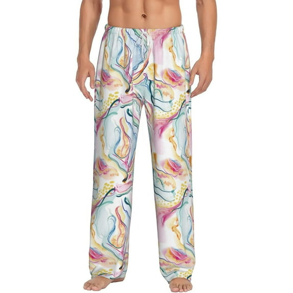 Bixox Men's Abstract Marble Texture Patterned Pajama Pants with Pockets Lounge Clothes for Home