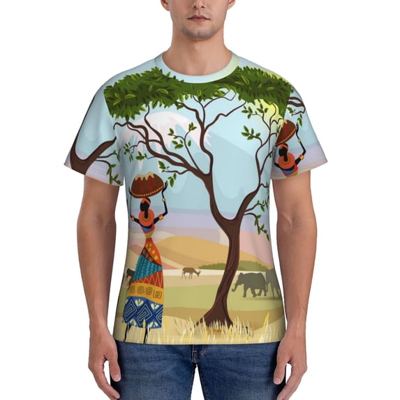 Bixox Men's African Women Printed Short Sleeve Skinny Athletic T-Shirt