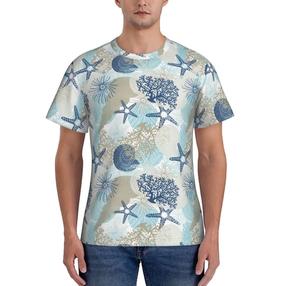 Bixox Men's Algae Corals and Seashells Printed Short Sleeve Skinny Athletic T-Shirt