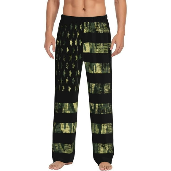 Bixox Men's American Flag Camo Patterned Pajama Pants with Pockets Lounge Clothes for Home
