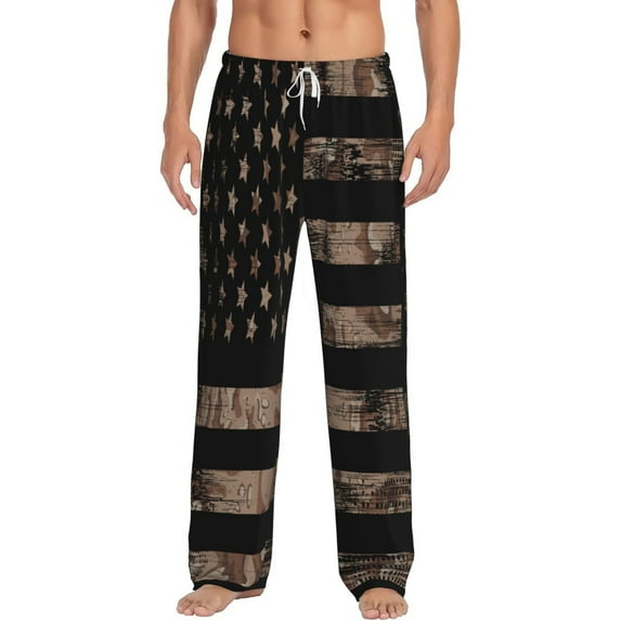Bixox Men's American Flag with Desert Camouflage Patterned Pajama Pants with Pockets Lounge Clothes for Home