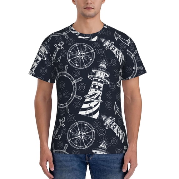 Bixox Men's Anchors and Lighthouse Printed Short Sleeve Skinny Athletic T-Shirt