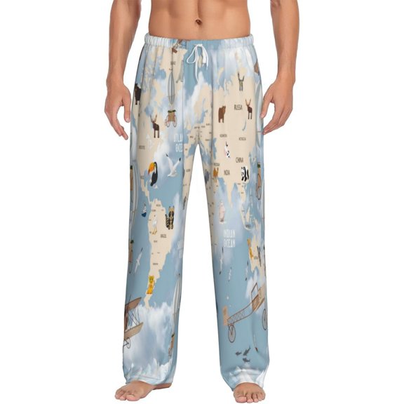 Bixox Men's Animals Travel World Map Patterned Pajama Pants with Pockets Lounge Clothes for Home
