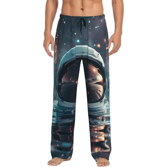 Bixox Men's Astronaut Helmet Reflections Patterned Pajama Pants with Pockets Lounge Clothes for Home