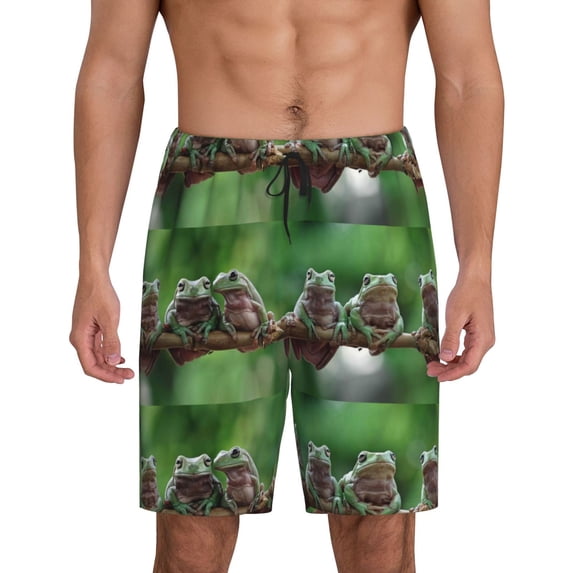 Bixox Men's Australian White Tree Frog printed lightweight casual shorts, soft sleep shorts with pockets.