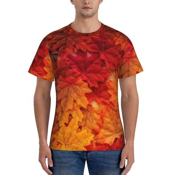 Bixox Men's Autumn Leaf Printed Short Sleeve Skinny Athletic T-Shirt