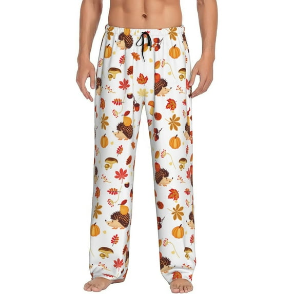 Bixox Men's Autumn Maple Leaf with Hedgehog Patterned Pajama Pants with Pockets Lounge Clothes for Home