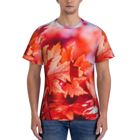 Bixox Men's Autumn Maple Leaves Printed Short Sleeve Skinny Athletic T-Shirt