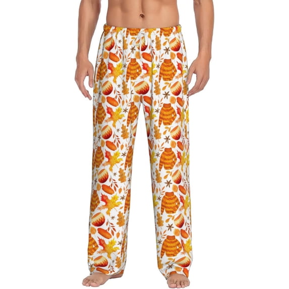 Bixox Men's Autumn Sweater Warmth Patterned Pajama Pants with Pockets Lounge Clothes for Home