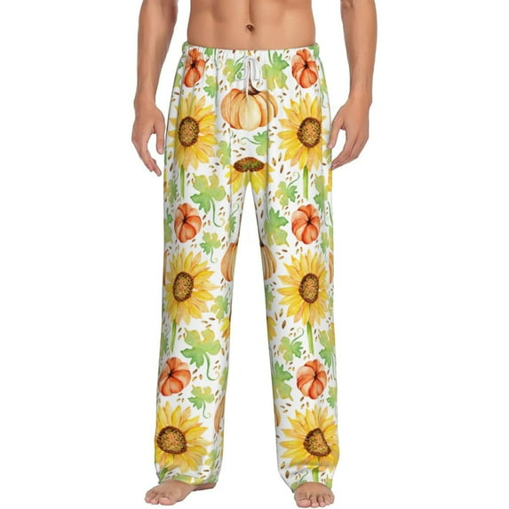 Bixox Men's Autumn Theme Patterned Pajama Pants with Pockets Lounge Clothes for Home