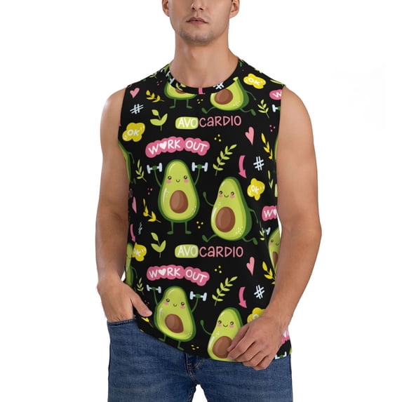Bixox Men's Avocado Work Out Printed Shirt Sleeveless Fitness Tank Top-X-Large