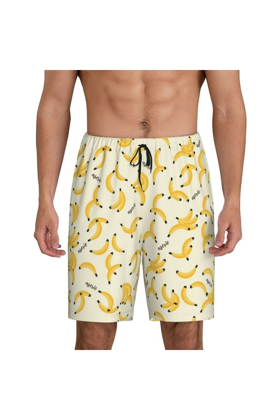 Men's Banana printed lightweight casual shorts, soft sleep shorts with pockets.