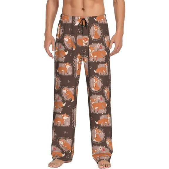 Bixox Men's Beautiful Fox Patterned Pajama Pants with Pockets Lounge Clothes for Home