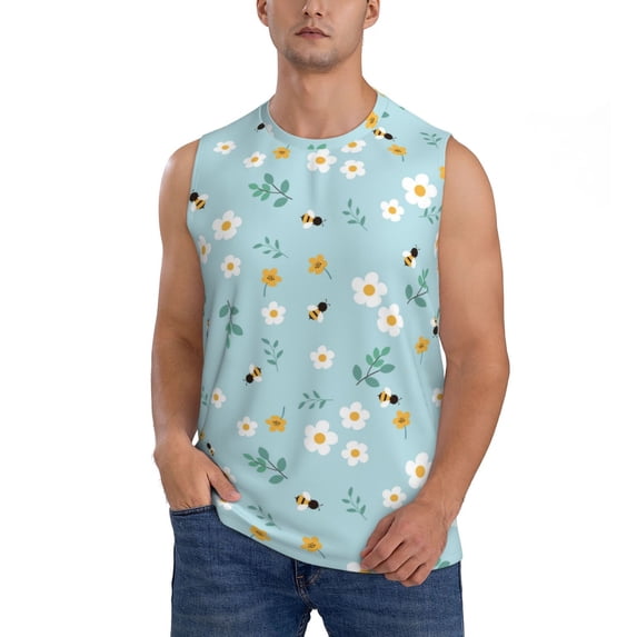 Bixox Men's Bee Flower Printed Shirt Sleeveless Fitness Tank Top-Large