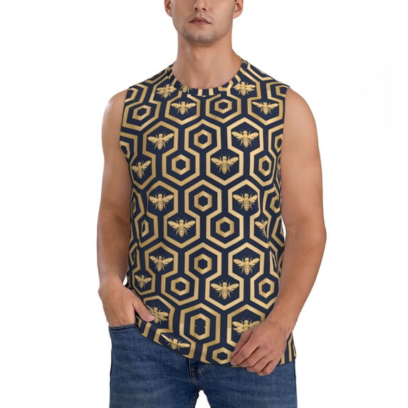 Bixox Men's Bee Hive Hexagon Printed Shirt Sleeveless Fitness Tank Top-Large