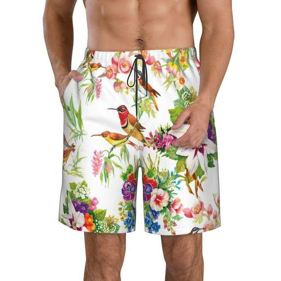 Bixox Men's Birds And Flowers printing Casual Classic Fit Short Summer Beach Shorts