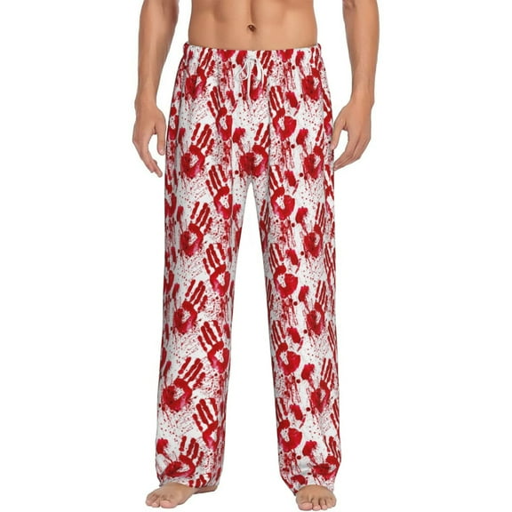 Bixox Men's Bloody Hand 2 Patterned Pajama Pants with Pockets Lounge Clothes for Home
