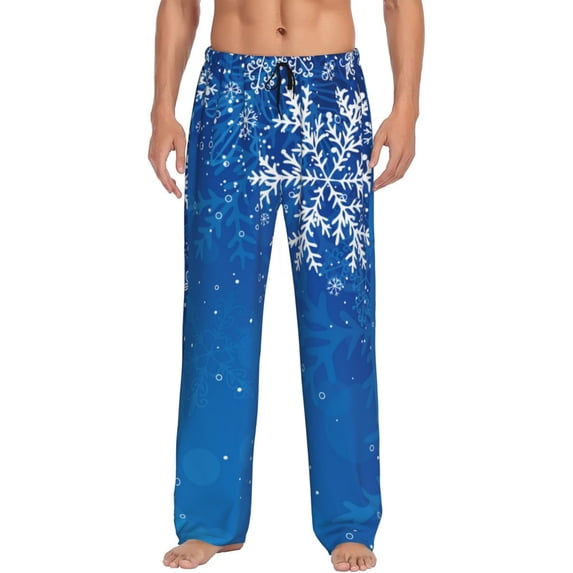 Bixox Men's Blue Christmas With Snowflakes Patterned Pajama Pants with Pockets Lounge Clothes for Home