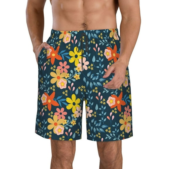 Bixox Men's Blue Floral printing Casual Classic Fit Short Summer Beach Shorts