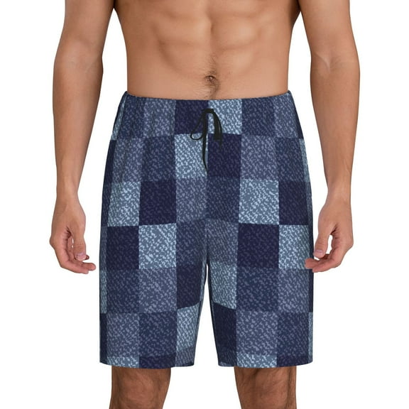 Bixox Men's Blue Gingham Buffalo Check printed lightweight casual shorts, soft sleep shorts with pockets.