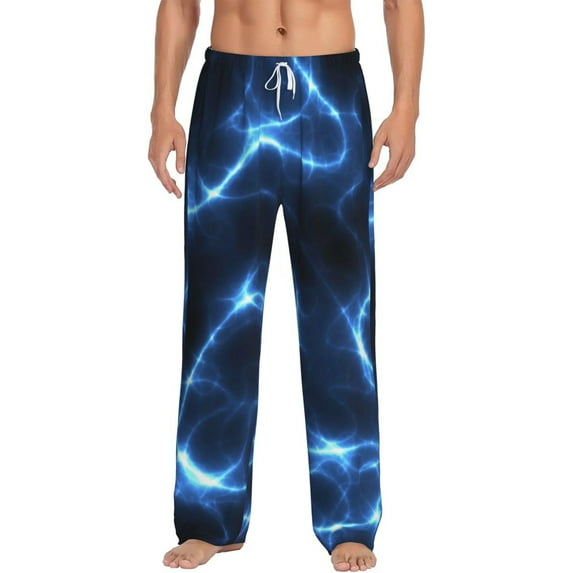 Bixox Men's Blue Lightning Patterned Pajama Pants with Pockets Lounge Clothes for Home