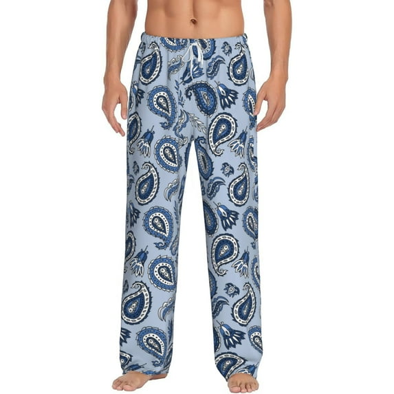 Bixox Men's Blue Paisley Pattern Vintage Patterned Pajama Pants with Pockets Lounge Clothes for Home