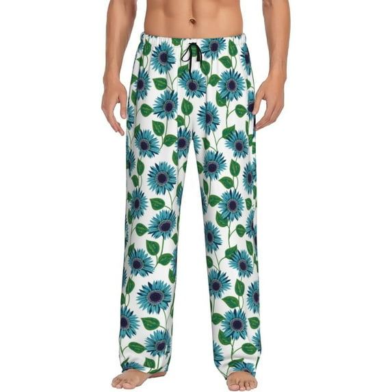 Bixox Men's Blue Sunflowers Patterned Pajama Pants with Pockets Lounge Clothes for Home