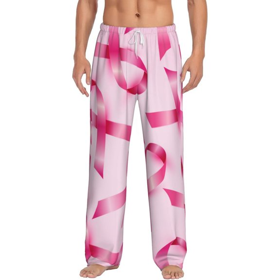 Bixox Men's Breast Cancer Ribbons Awareness Patterned Pajama Pants with Pockets Lounge Clothes for Home