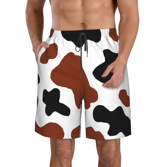 Bixox Men's Brown Black Cow printing Casual Classic Fit Short Summer Beach Shorts