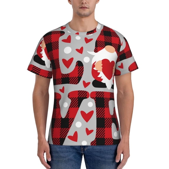 Bixox Men's Buffalo Plaid Love And Gnome Printed Short Sleeve Skinny Athletic T-Shirt