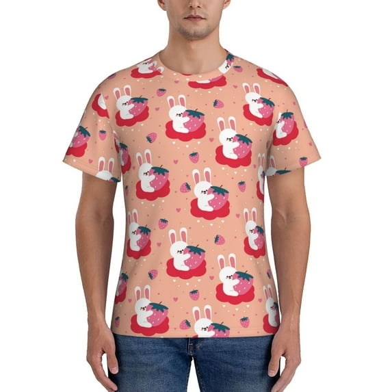 Bixox Men's Bunny And Strawberry Printed Short Sleeve Skinny Athletic T-Shirt