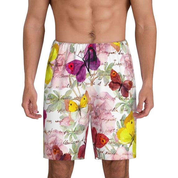 Bixox Men's Butterflies and Vintage printed lightweight casual shorts, soft sleep shorts with pockets.
