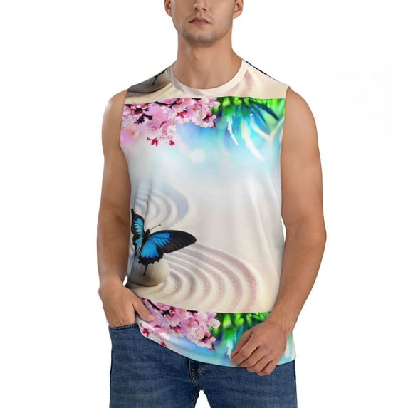 Bixox Men's Butterfly In Blossoms Zen Printed Shirt Sleeveless Fitness Tank Top-Large